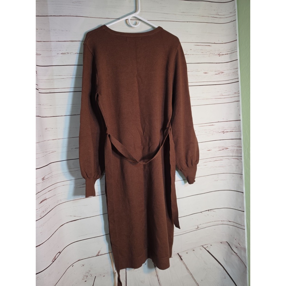 Mirol Dress Womens Large Brown  Long Sleeve Knit Belted Sweater Midi Pullover